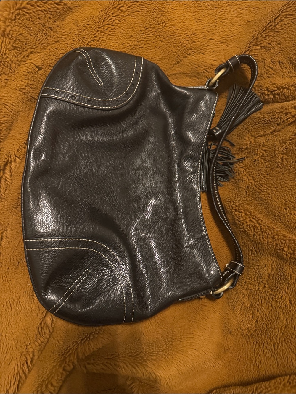 Talbots Black Leather Shoulder Bag with Tassels - Picture 2 of 5